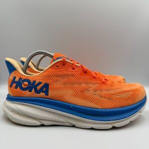 Hoka One One Clifton 9 Men's Size 9.5 2E Wide Orange Running Sneakers Shoes